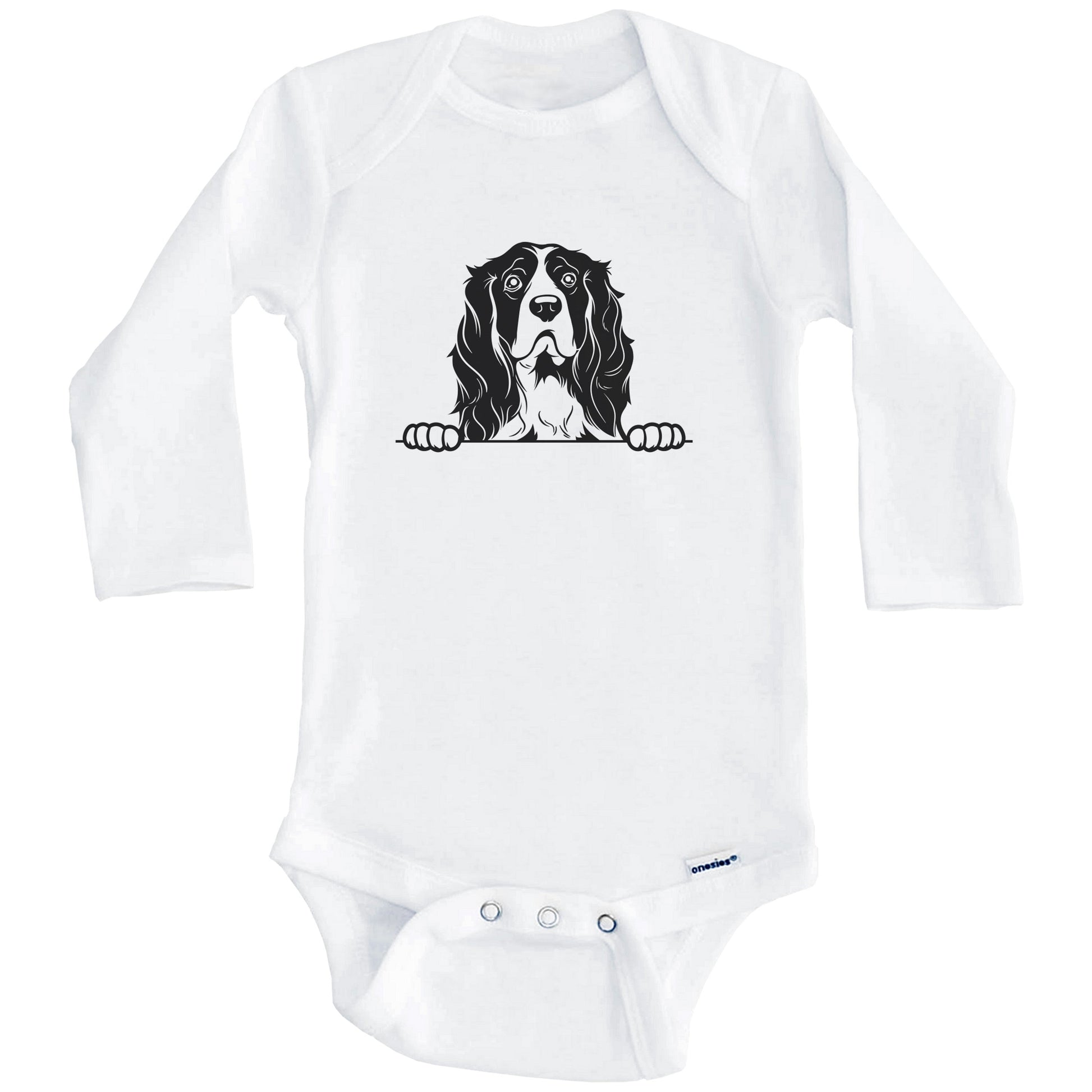 Springer Spaniel Dog Breed Drawing Cute One Piece Baby Bodysuit (Long Sleeves)