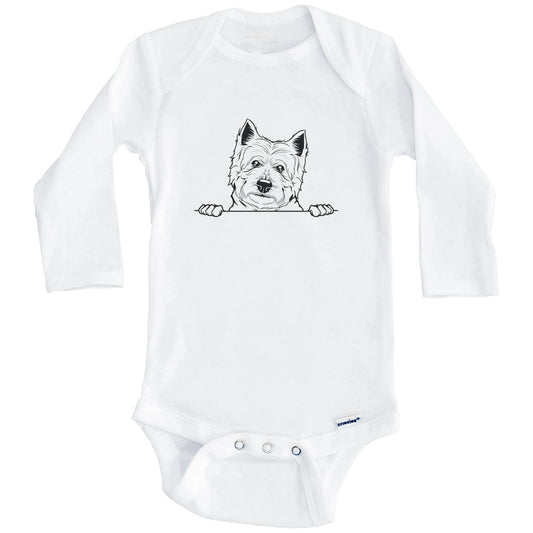 West Highland Terrier Dog Breed Drawing Cute One Piece Baby Bodysuit (Long Sleeves)