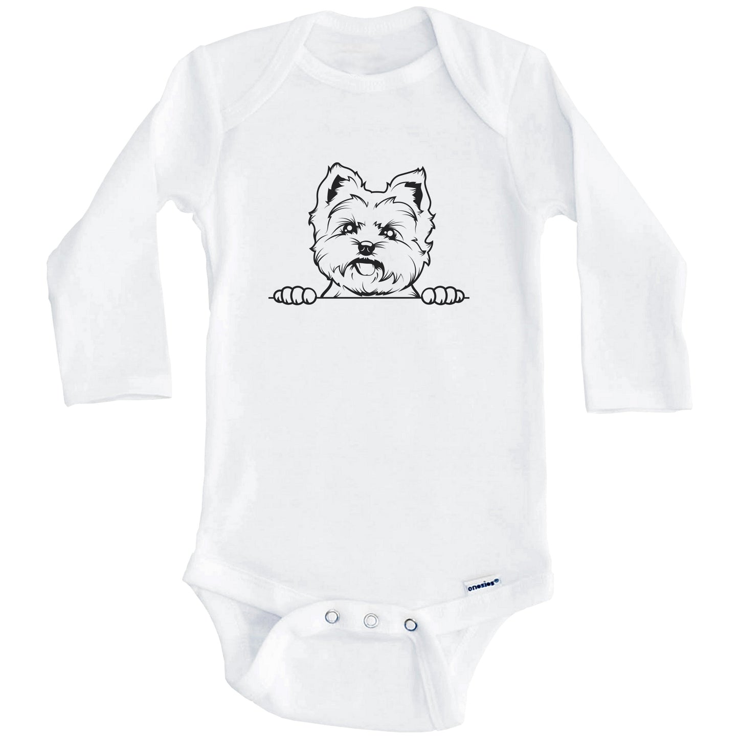 Yorkshire Terrier Dog Breed Drawing Cute One Piece Baby Bodysuit (Long Sleeves)