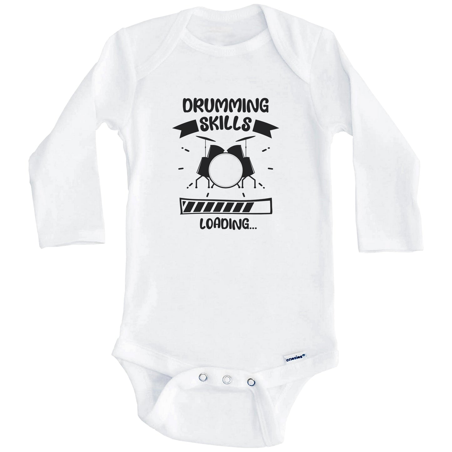 Drumming Skills Loading Funny Drumming Baby Bodysuit (Long Sleeves)