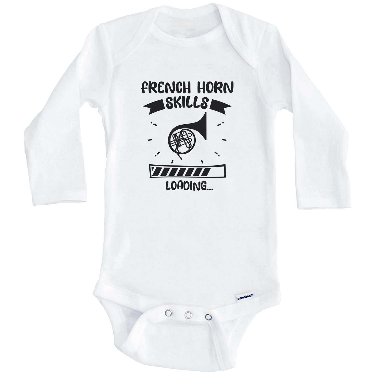 French Horn Skills Loading Funny French Horn Baby Bodysuit (Long Sleeves)