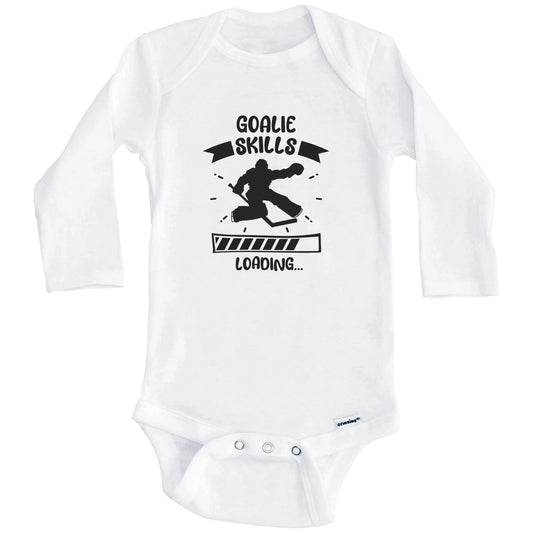 Goalie Skills Loading Funny Hockey Baby Bodysuit (Long Sleeves)