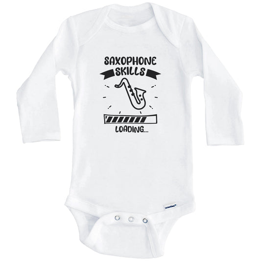 Saxophone Skills Loading Funny Saxophone Baby Bodysuit (Long Sleeves)