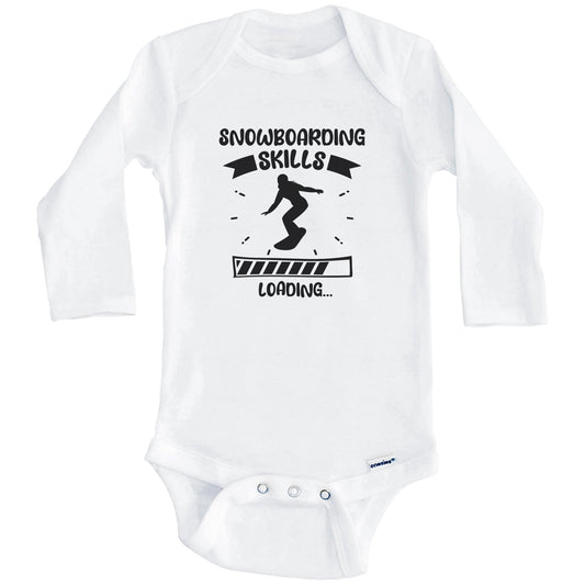 Snowboarding Skills Loading Funny Snowboarding Baby Bodysuit (Long Sleeves)