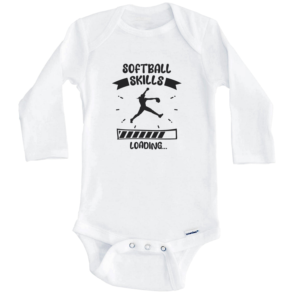 Softball Skills Loading Funny Softball Baby Bodysuit (Long Sleeves)