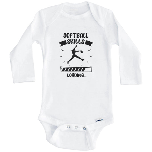Softball Skills Loading Funny Softball Baby Bodysuit (Long Sleeves)
