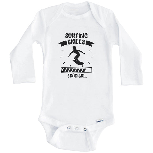 Surfing Skills Loading Funny Surfing Baby Bodysuit (Long Sleeves)
