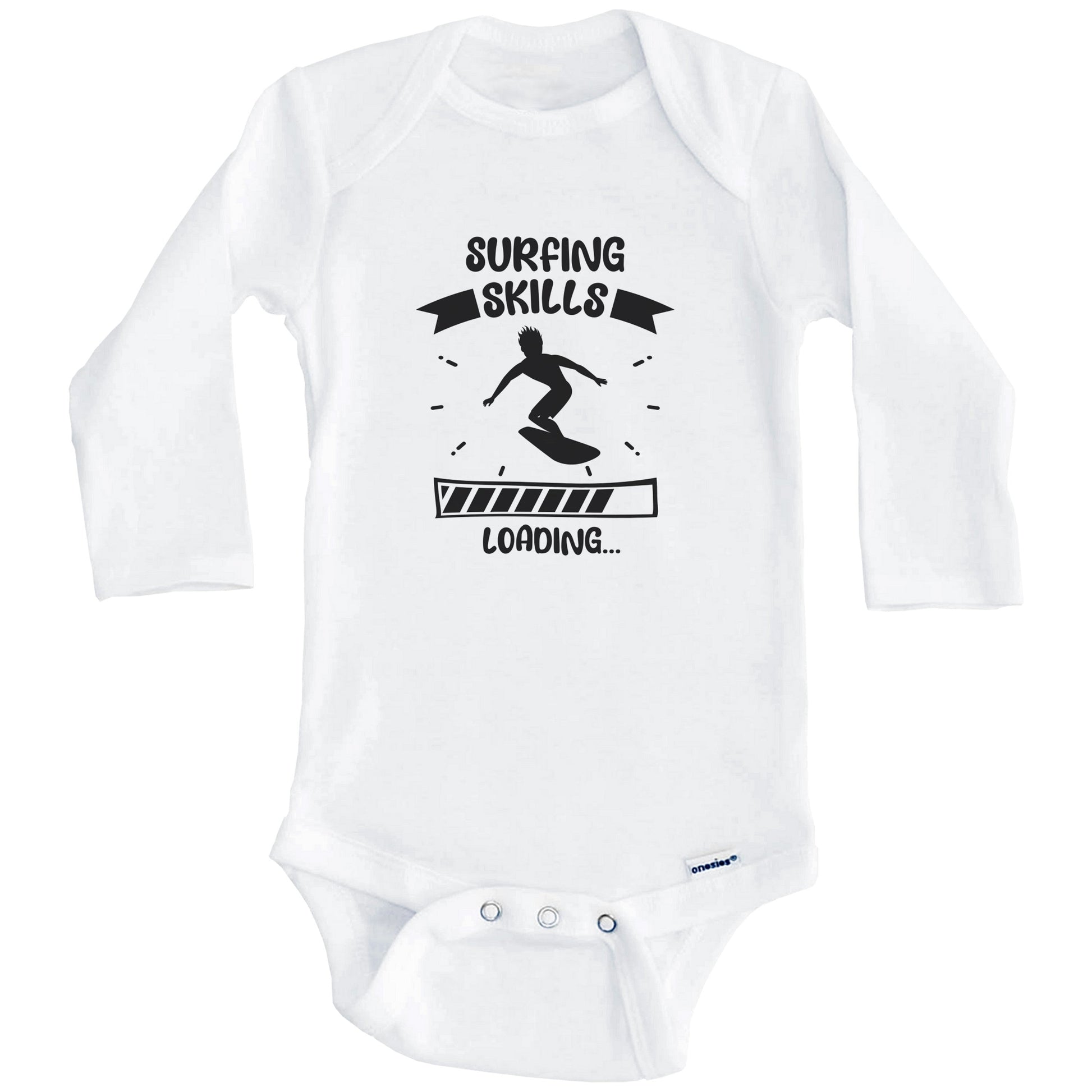 Surfing Skills Loading Funny Surfing Baby Bodysuit (Long Sleeves)
