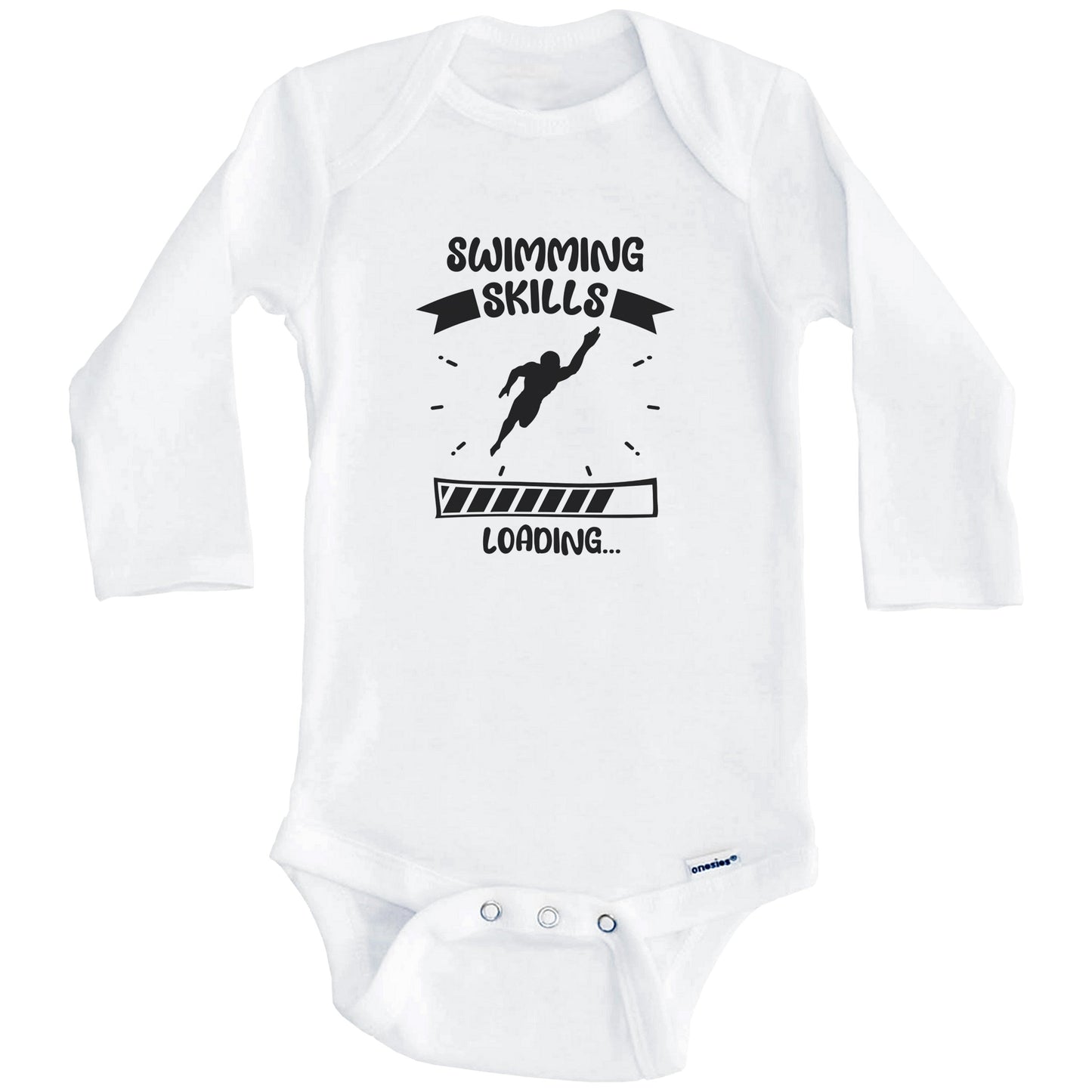Swimming Skills Loading Funny Swimming Baby Bodysuit (Long Sleeves)