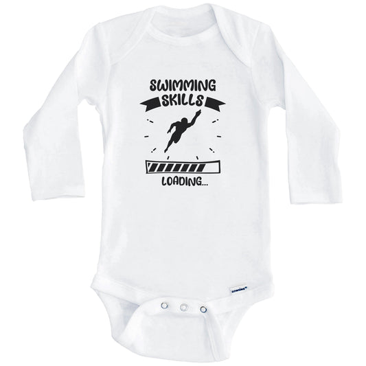 Swimming Skills Loading Funny Swimming Baby Bodysuit (Long Sleeves)