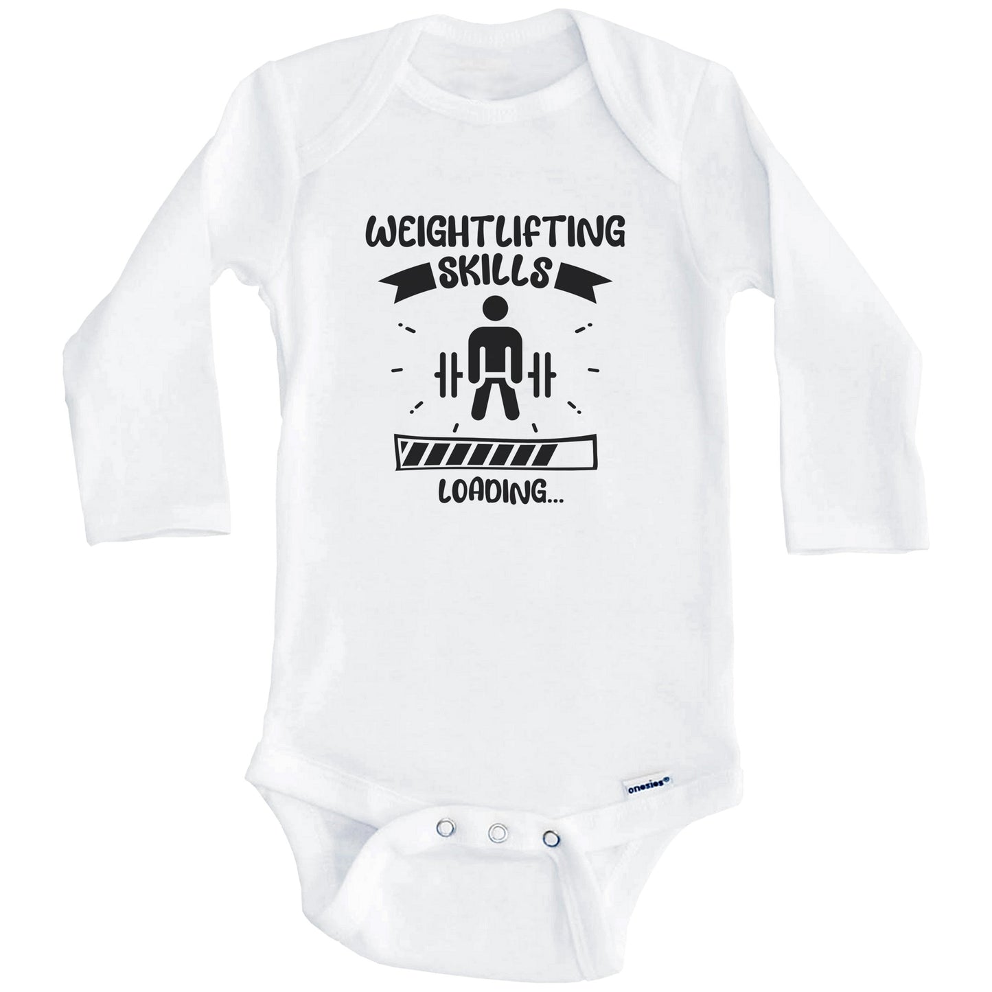 Weightlifting Skills Loading Funny Weightlifting Baby Bodysuit (Long Sleeves)