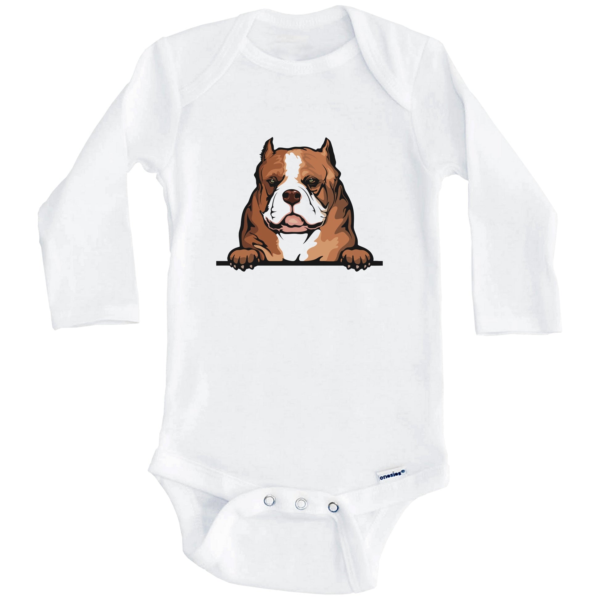 American Bully Dog Breed Cute One Piece Baby Bodysuit v2 (Long Sleeves)