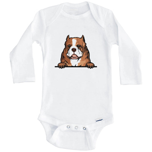 American Bully Dog Breed Cute One Piece Baby Bodysuit v2 (Long Sleeves)