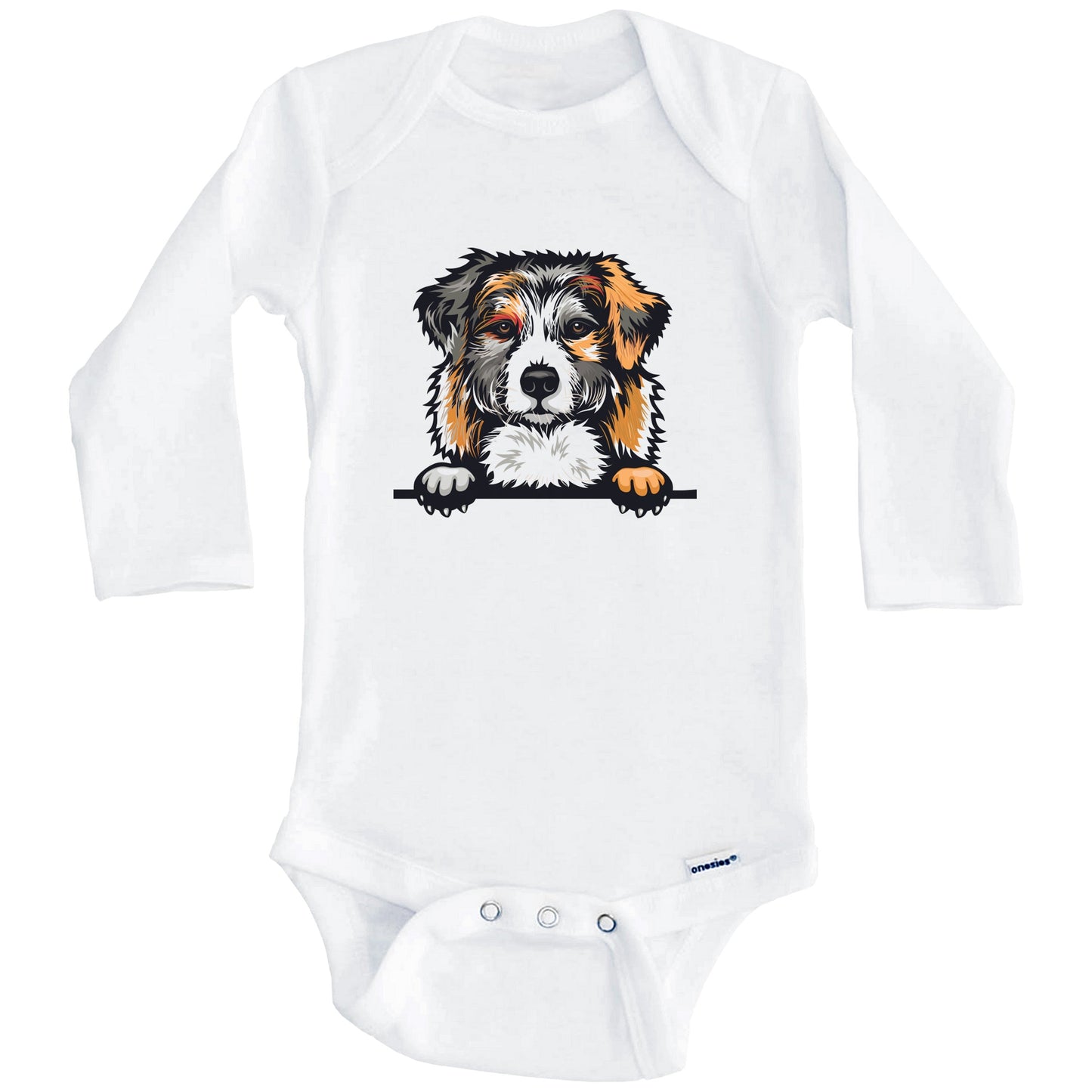 Australian Shepherd Dog Breed Cute One Piece Baby Bodysuit v2 (Long Sleeves)