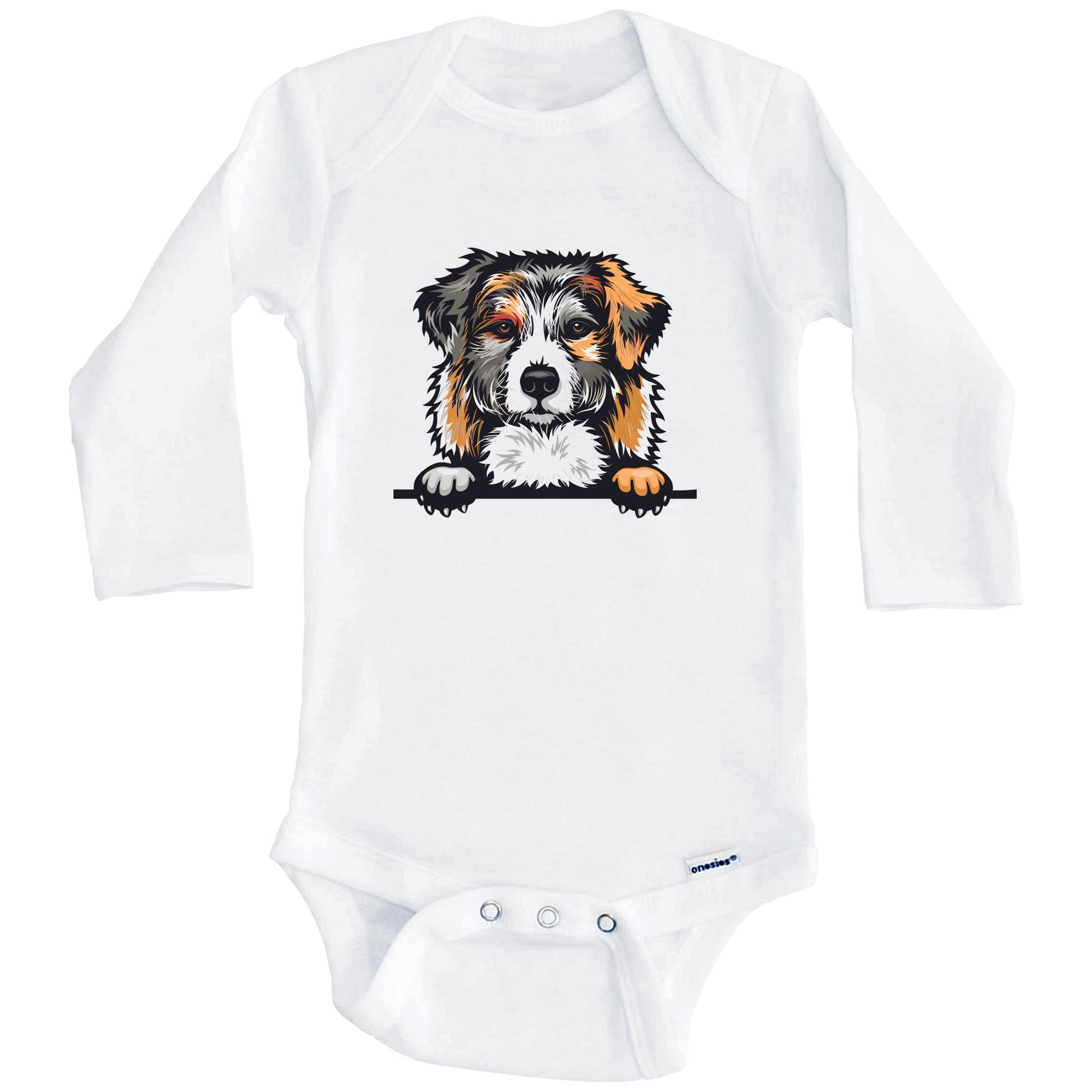 Australian Shepherd Dog Breed Cute One Piece Baby Bodysuit v2 (Long Sleeves)