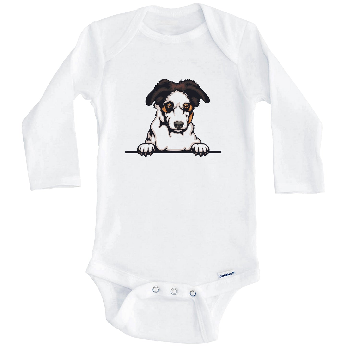 Australian Shepherd Dog Breed Cute One Piece Baby Bodysuit v3 (Long Sleeves)