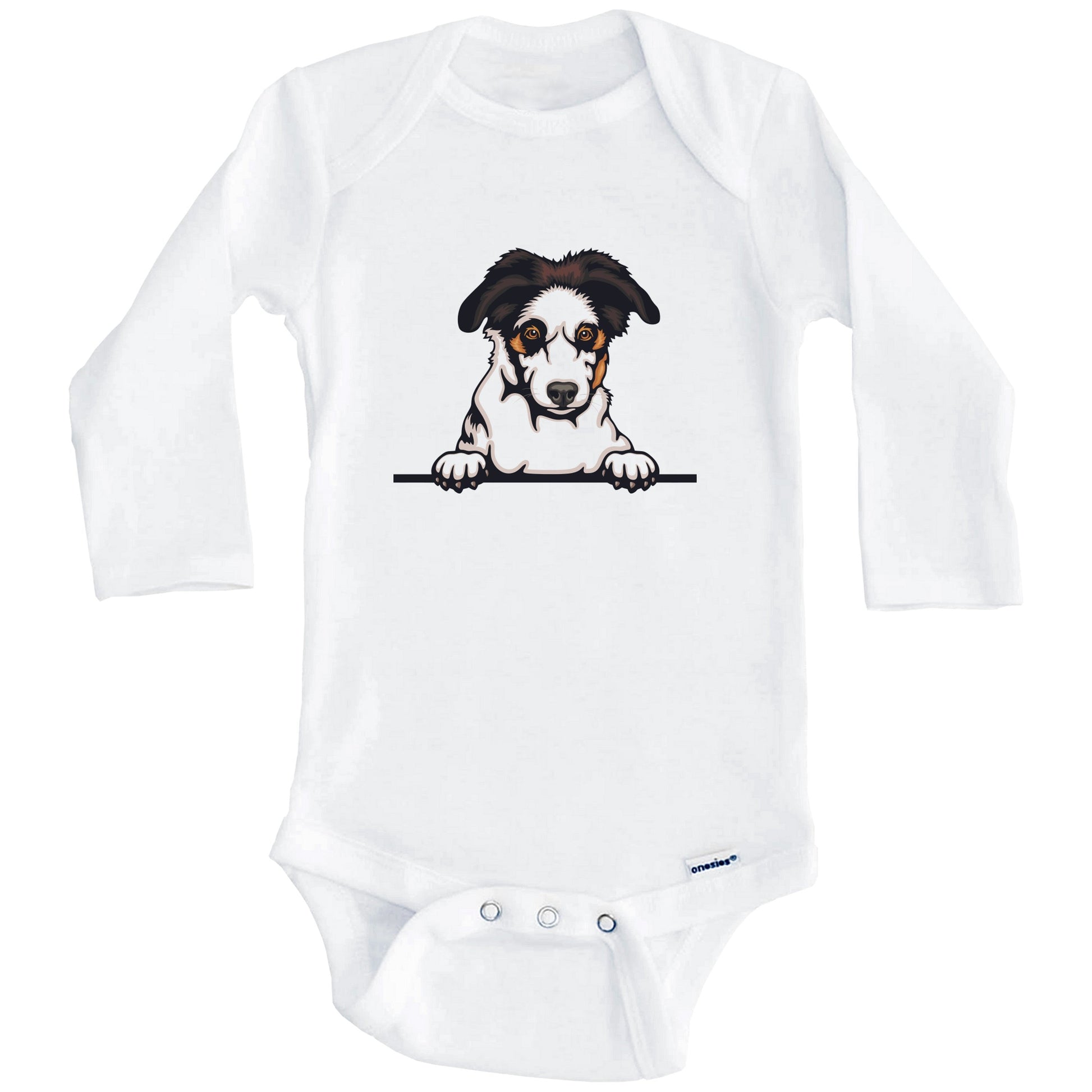Australian Shepherd Dog Breed Cute One Piece Baby Bodysuit v3 (Long Sleeves)