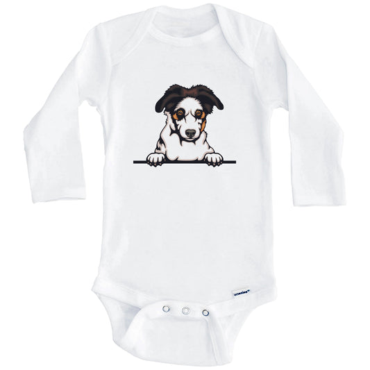 Australian Shepherd Dog Breed Cute One Piece Baby Bodysuit v3 (Long Sleeves)