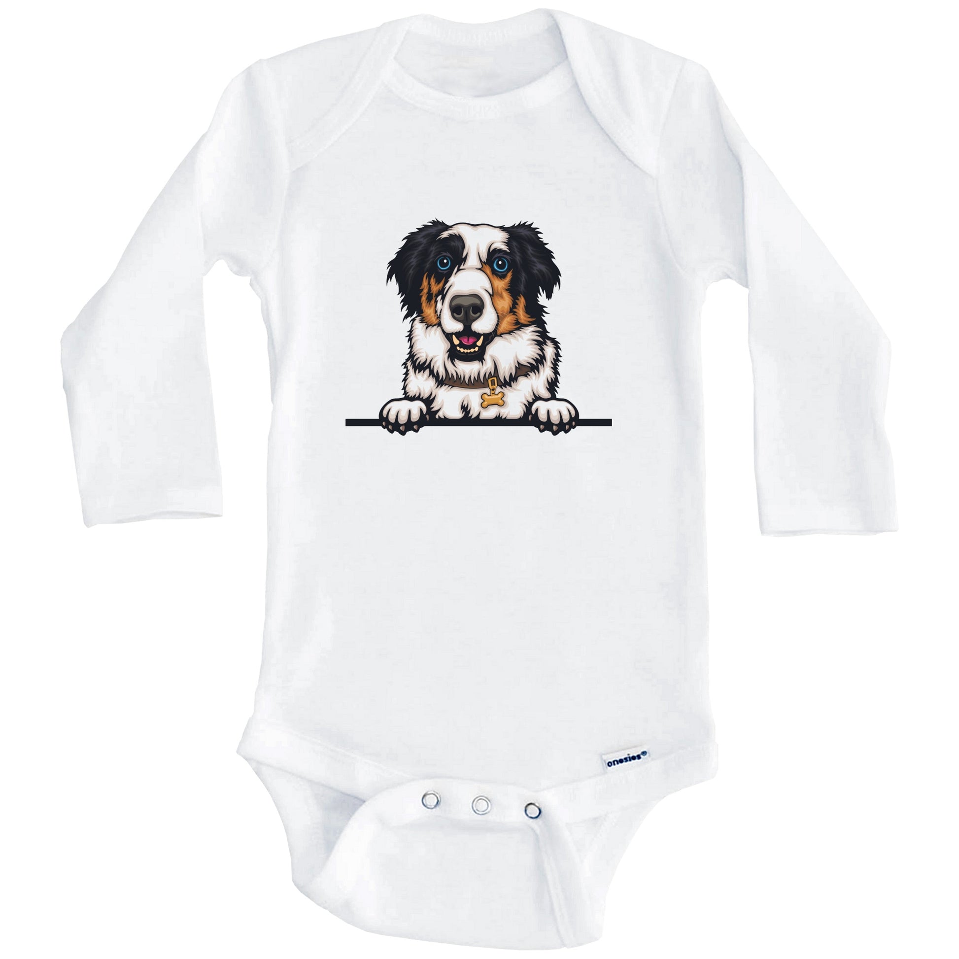 Australian Shepherd Dog Breed Cute One Piece Baby Bodysuit v4 (Long Sleeves)