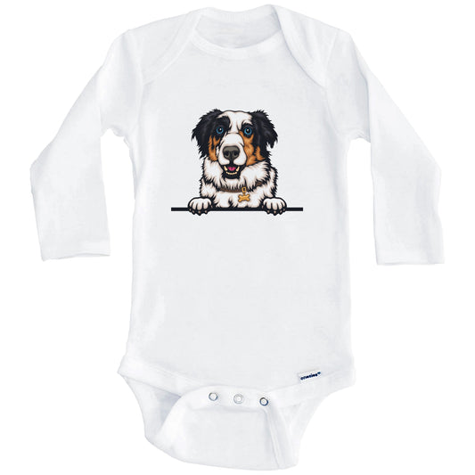 Australian Shepherd Dog Breed Cute One Piece Baby Bodysuit v4 (Long Sleeves)