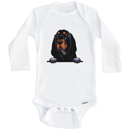 Black and Tan Coonhound Dog Breed Cute One Piece Baby Bodysuit (Long Sleeves)