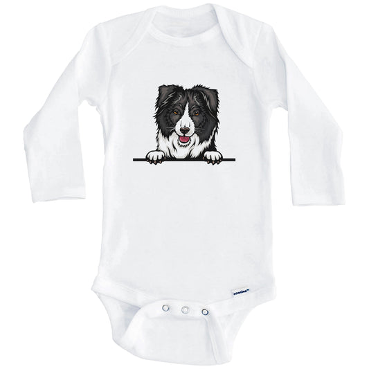 Border Collie Dog Breed Cute One Piece Baby Bodysuit v2 (Long Sleeves)