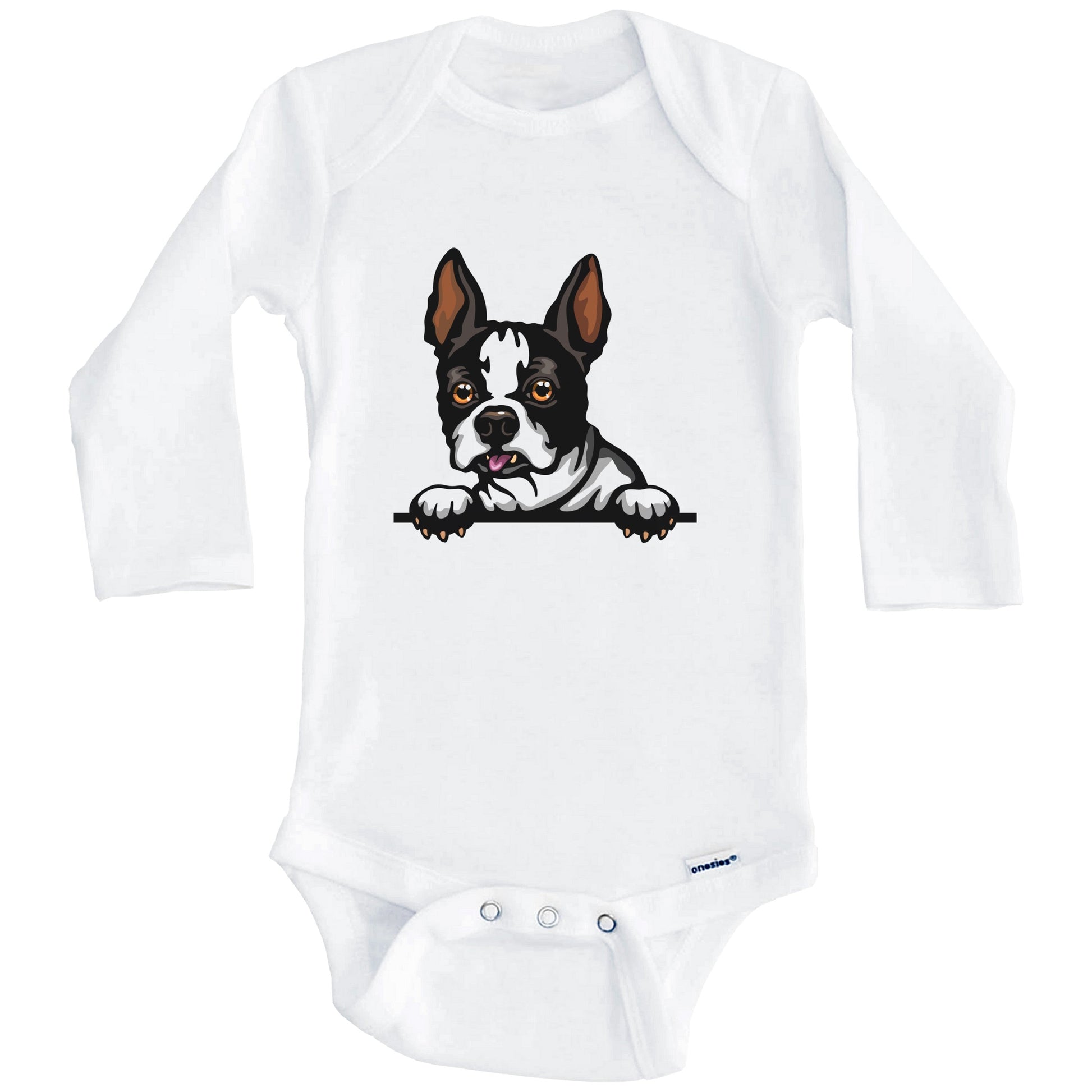 Boston Terrier Dog Breed Cute One Piece Baby Bodysuit (Long Sleeves)