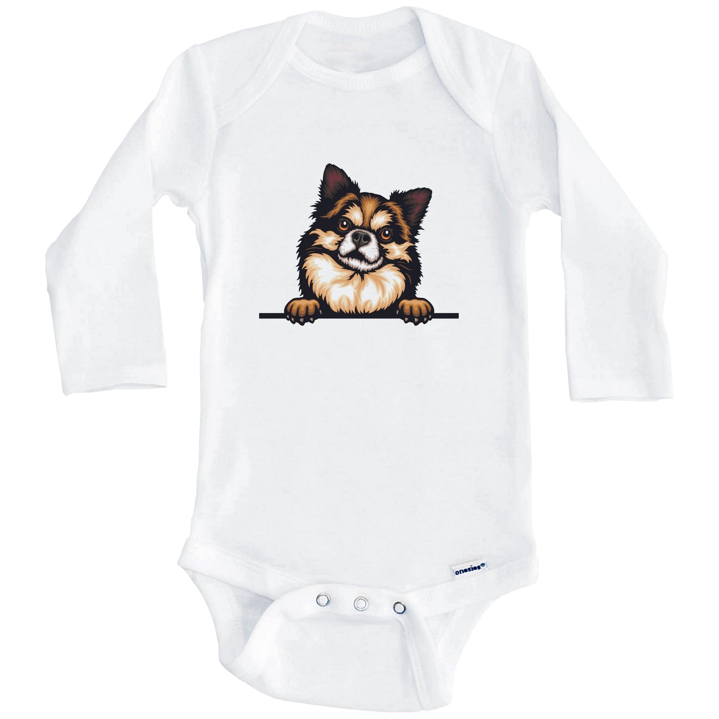 Long Haired Chihuahua Dog Breed Cute One Piece Baby Bodysuit (Long Sleeves)