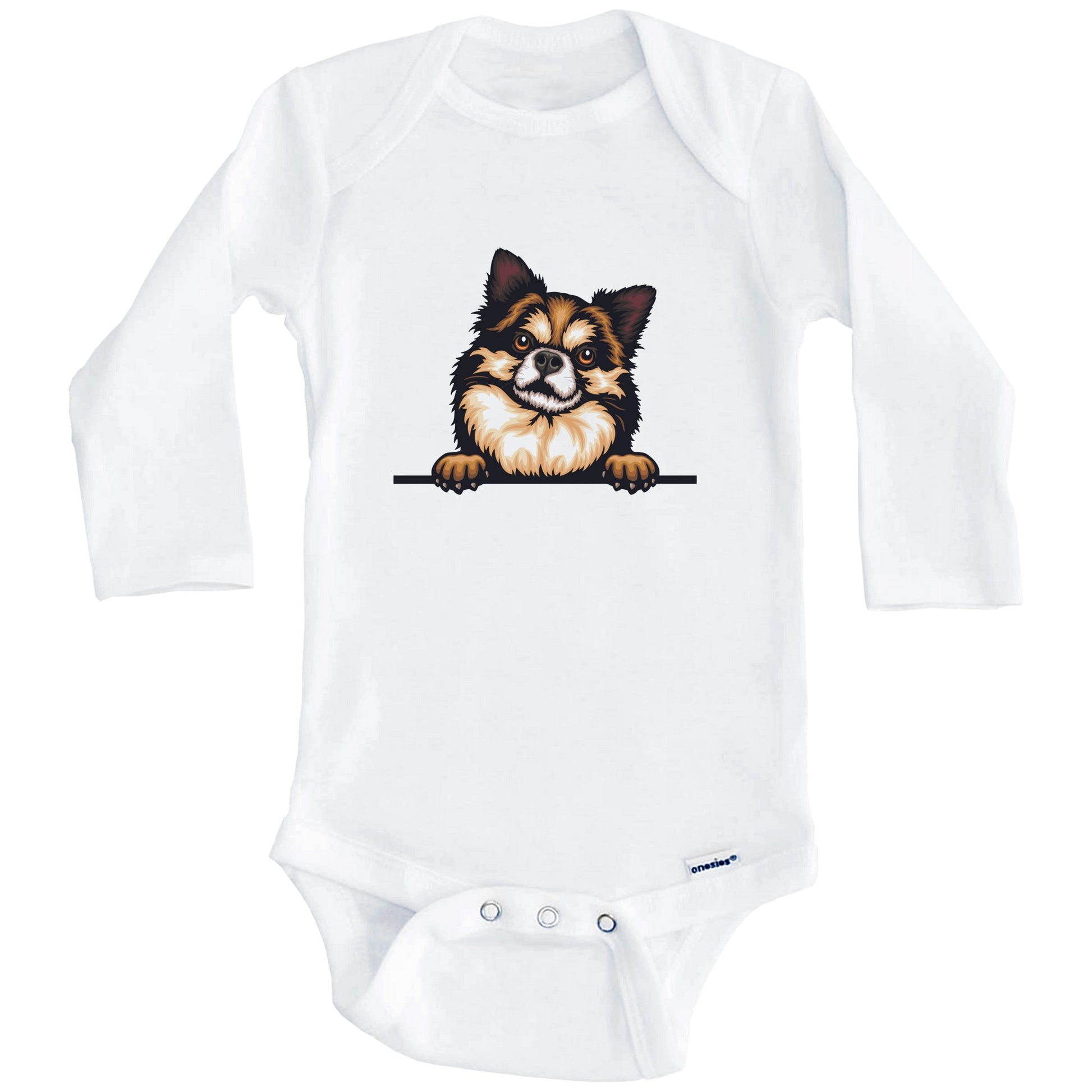 Long Haired Chihuahua Dog Breed Cute One Piece Baby Bodysuit (Long Sleeves)