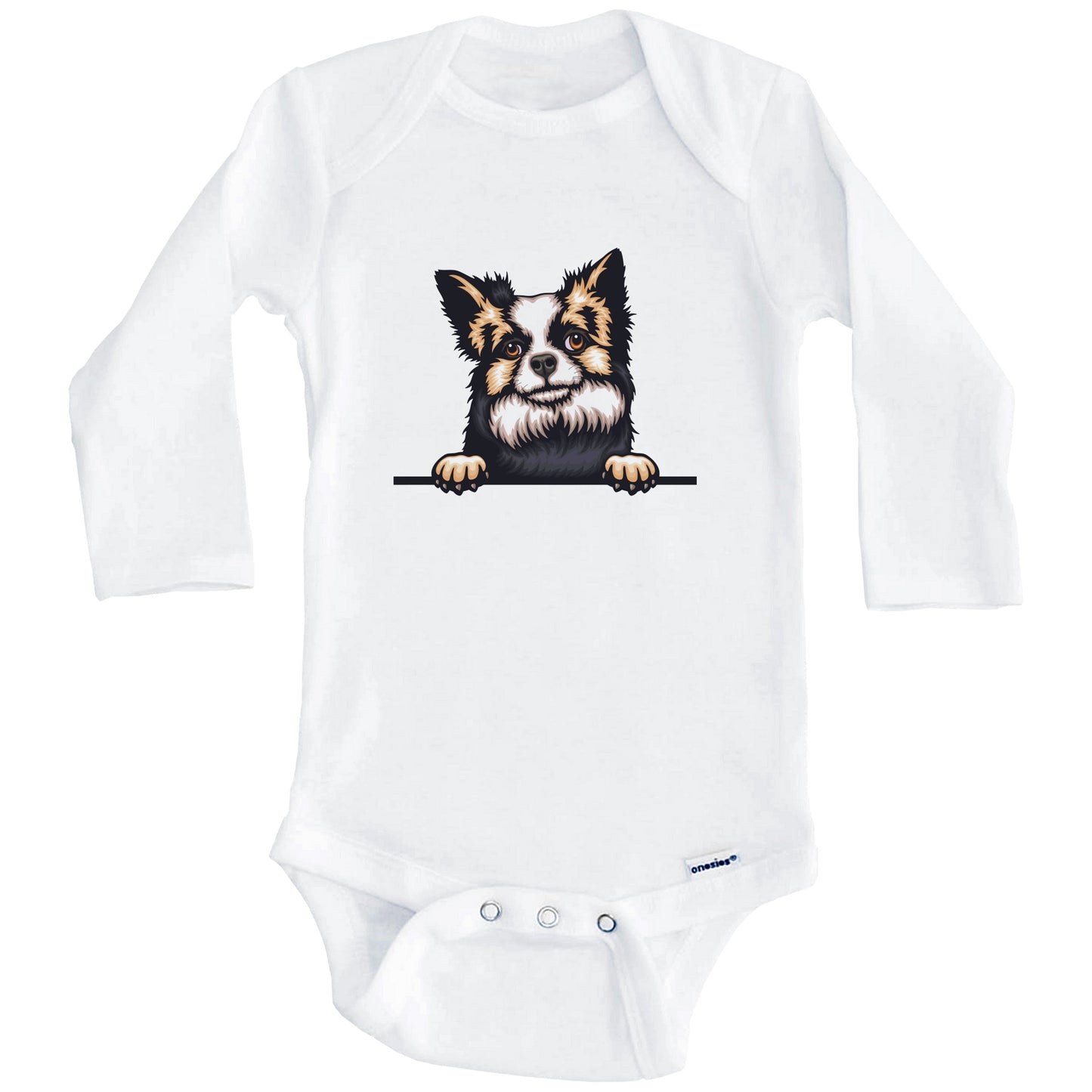 Long Haired Chihuahua Dog Breed Cute One Piece Baby Bodysuit v2 (Long Sleeves)