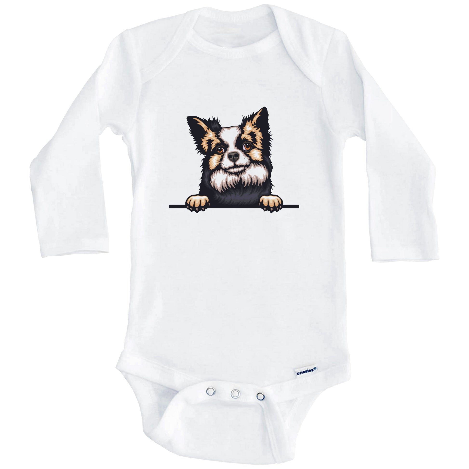 Long Haired Chihuahua Dog Breed Cute One Piece Baby Bodysuit v2 (Long Sleeves)