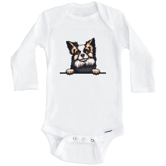 Long Haired Chihuahua Dog Breed Cute One Piece Baby Bodysuit v2 (Long Sleeves)