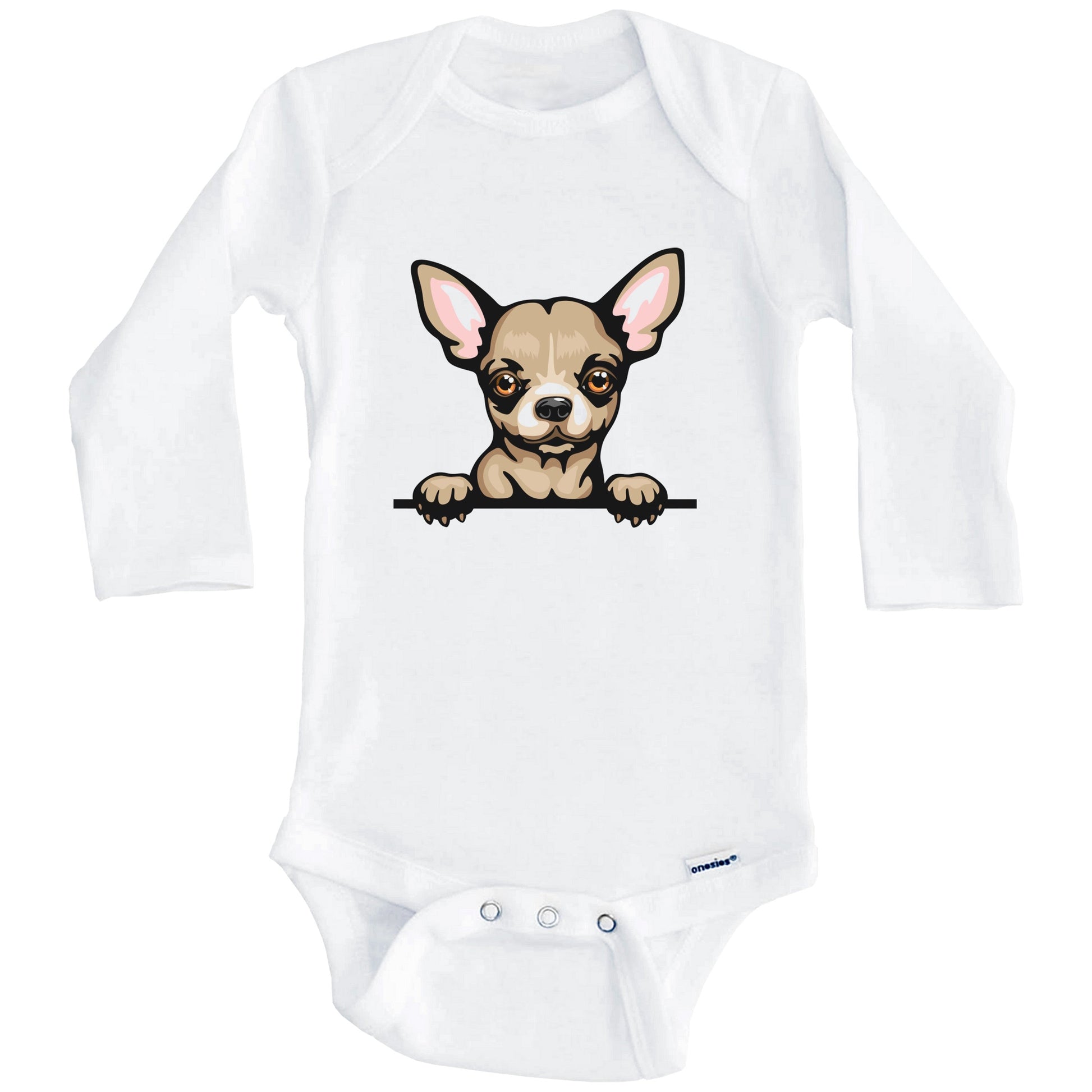 Short Haired Chihuahua Dog Breed Cute One Piece Baby Bodysuit v2 (Long Sleeves)