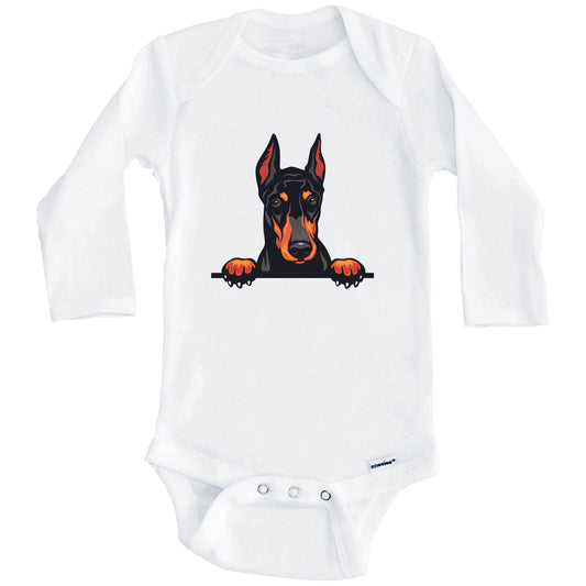 Doberman Dog Breed Cute One Piece Baby Bodysuit (Long Sleeves)
