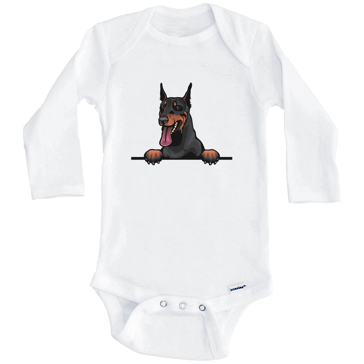 Doberman Dog Breed Cute One Piece Baby Bodysuit v2 (Long Sleeves)
