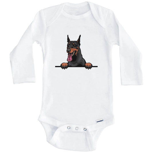 Doberman Dog Breed Cute One Piece Baby Bodysuit v2 (Long Sleeves)