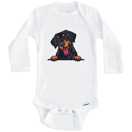 Doberman Pinscher Dog Breed Cute One Piece Baby Bodysuit v2 (Long Sleeves)