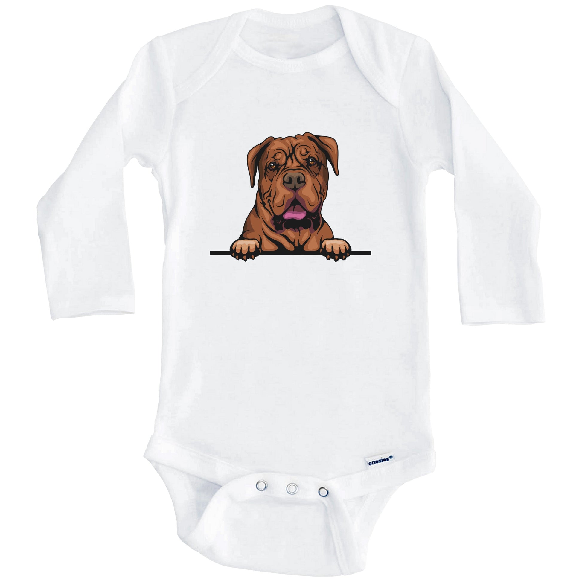 Dogue de Bordeaux Dog Breed Cute One Piece Baby Bodysuit v2 (Long Sleeves)