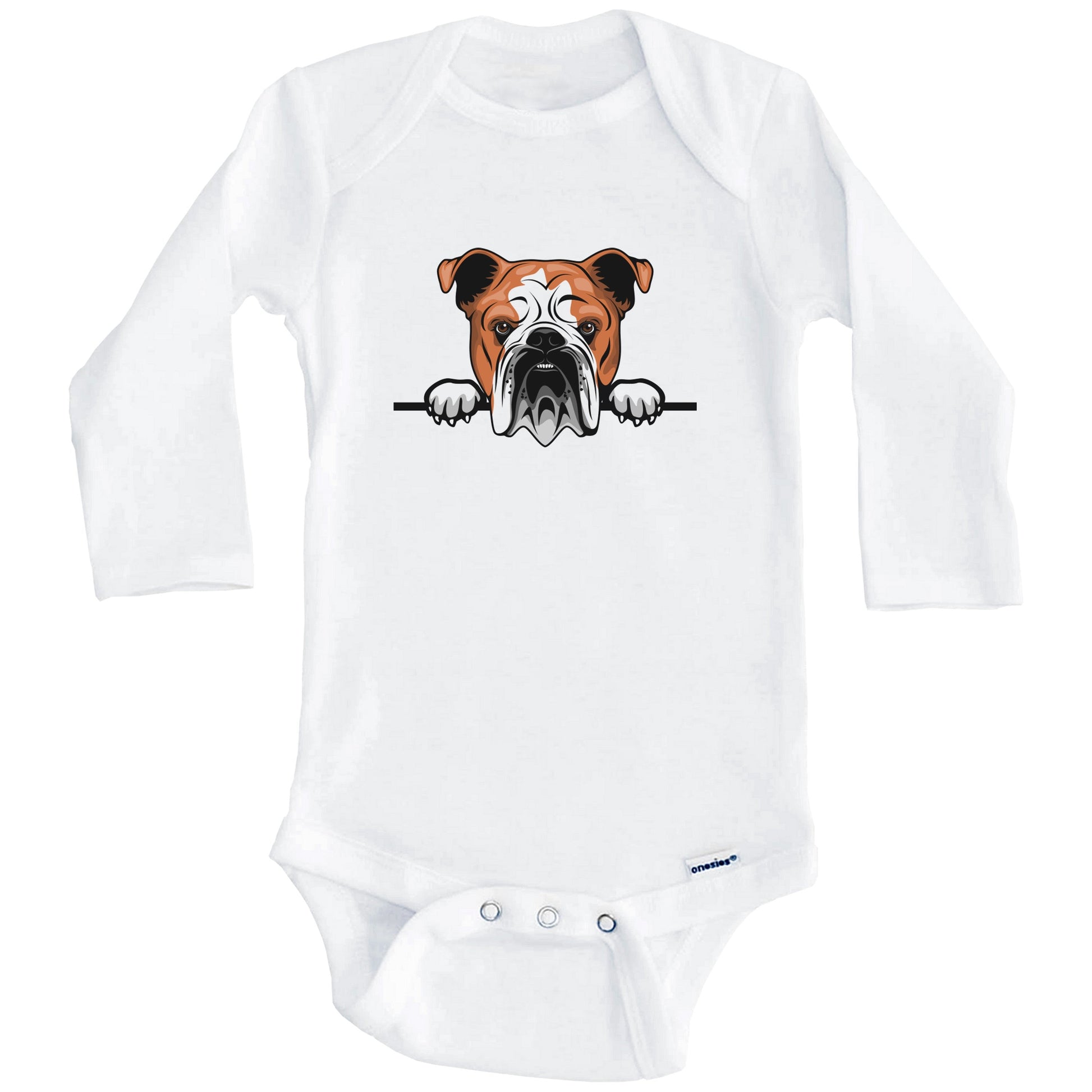 English Bulldog Dog Breed Cute One Piece Baby Bodysuit (Long Sleeves)