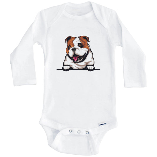 English Bulldog Dog Breed Cute One Piece Baby Bodysuit v3 (Long Sleeves)