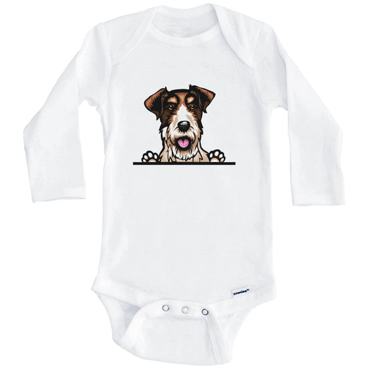 Fox Terrier Dog Breed Cute One Piece Baby Bodysuit v3 (Long Sleeves)