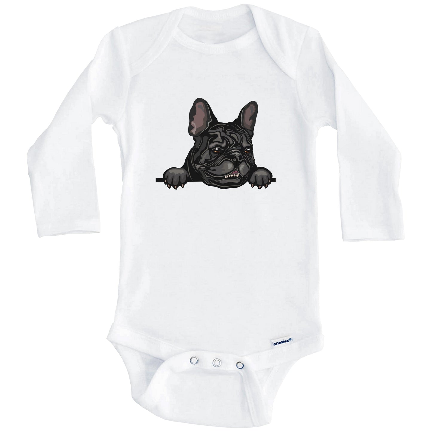 French Bulldog Dog Breed Cute One Piece Baby Bodysuit v2 (Long Sleeves)
