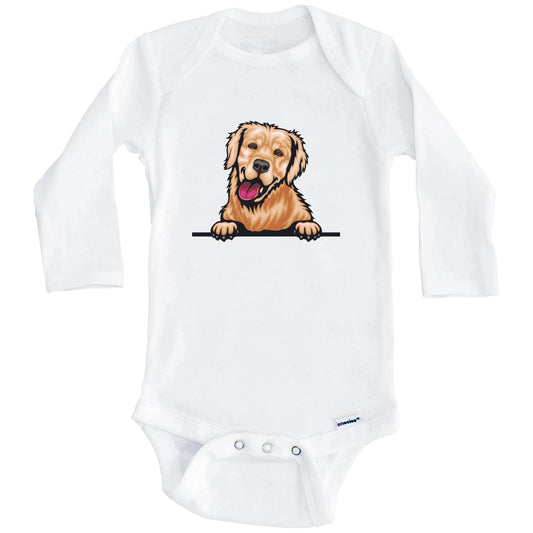 Golden Retriever Dog Breed Cute One Piece Baby Bodysuit v4 (Long Sleeves)
