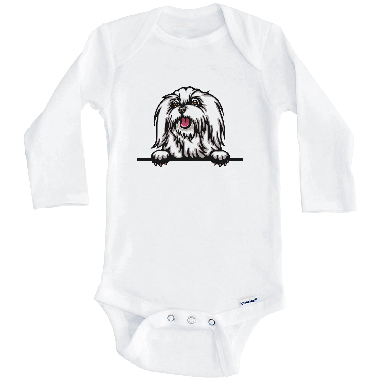 Maltese Dog Breed Cute One Piece Baby Bodysuit v3 (Long Sleeves)
