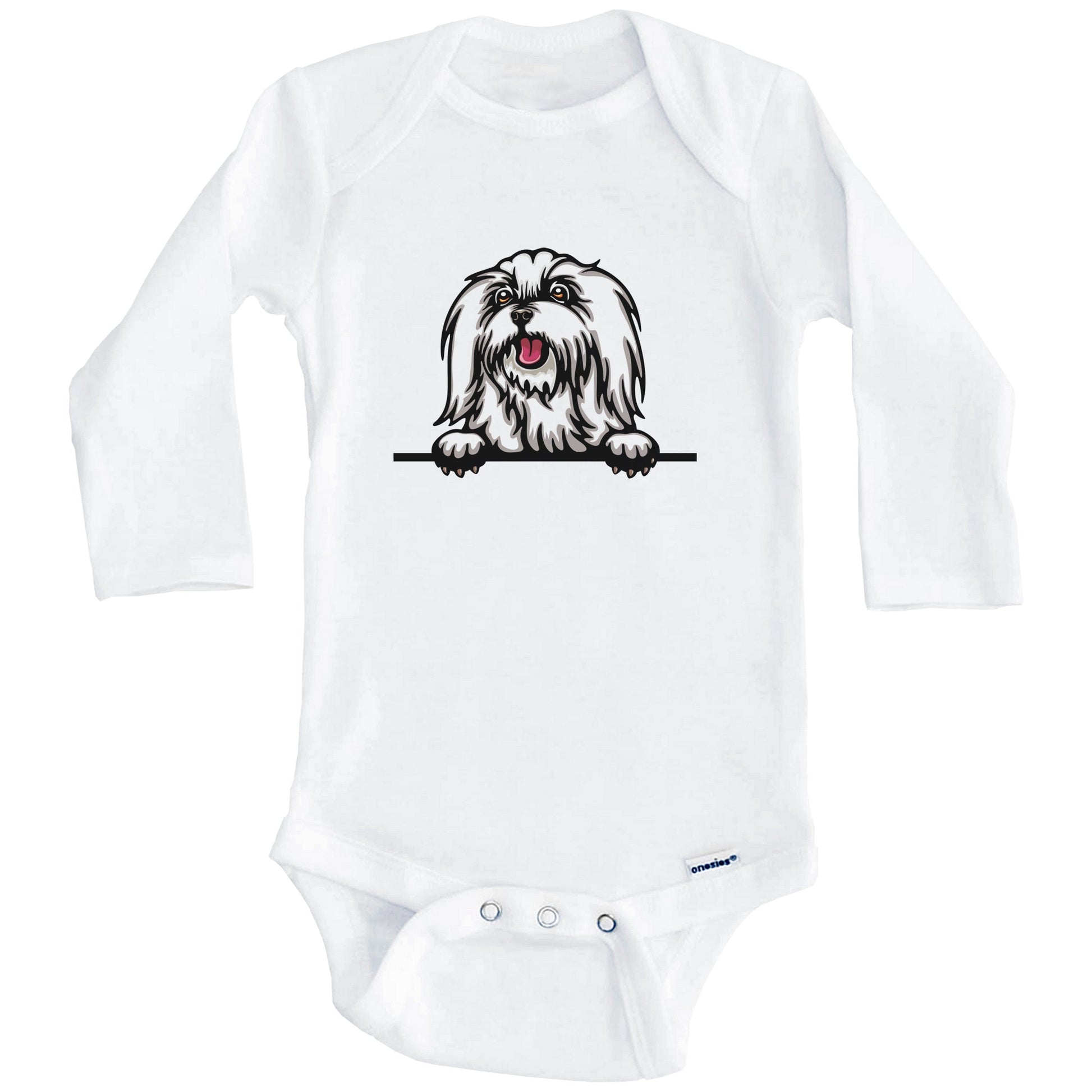Maltese Dog Breed Cute One Piece Baby Bodysuit v3 (Long Sleeves)