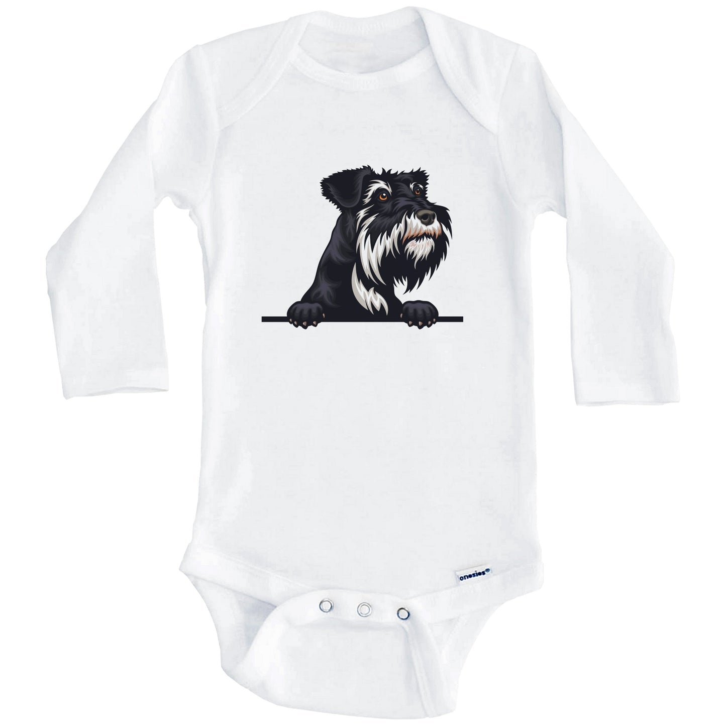 Miniature Schnauzer Dog Breed Cute One Piece Baby Bodysuit v2 (Long Sleeves)