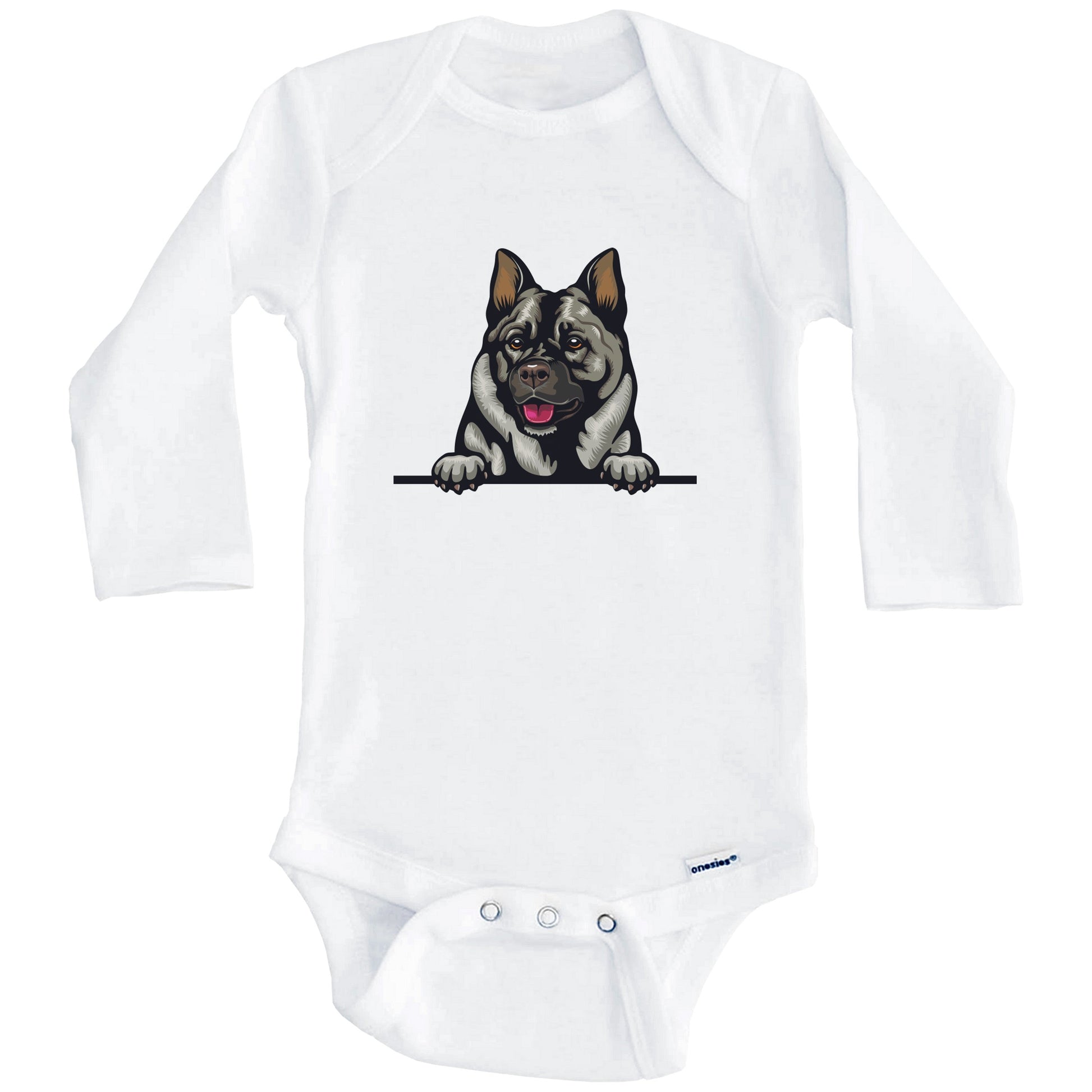 Norwegian Elkhound Dog Breed Cute One Piece Baby Bodysuit (Long Sleeves)