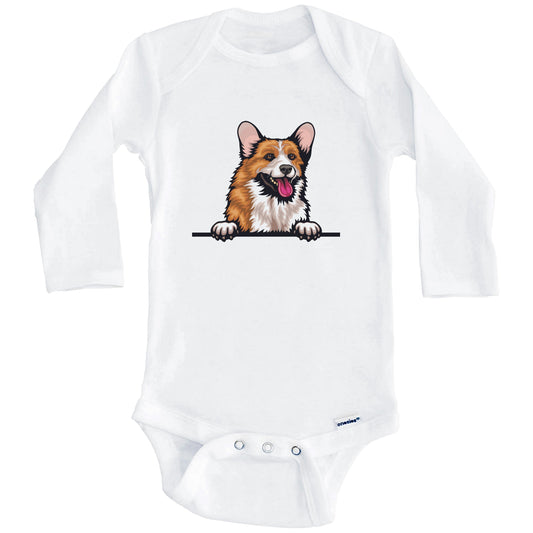 Pembroke Welsh Corgi Dog Breed Cute One Piece Baby Bodysuit v2 (Long Sleeves)