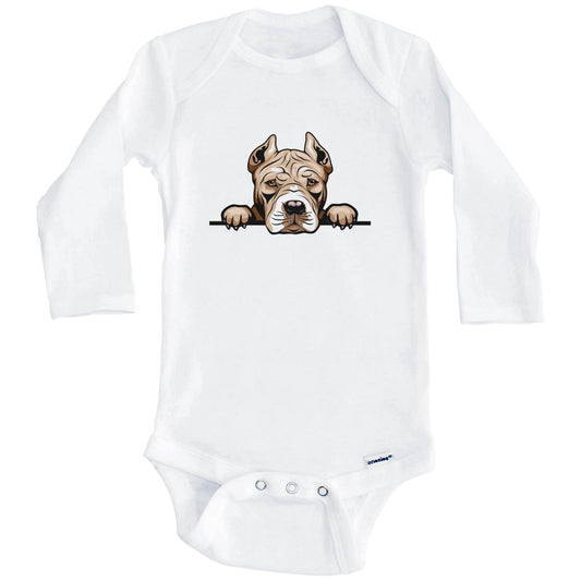 Pit Bull Dog Breed Cute One Piece Baby Bodysuit (Long Sleeves)