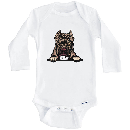 Pit Bull Dog Breed Cute One Piece Baby Bodysuit v2 (Long Sleeves)